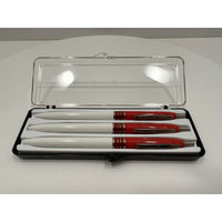 VINTAGE *NEW* Set of 3 Kwik Klik Ballpoint Pens in Case Red/White USA