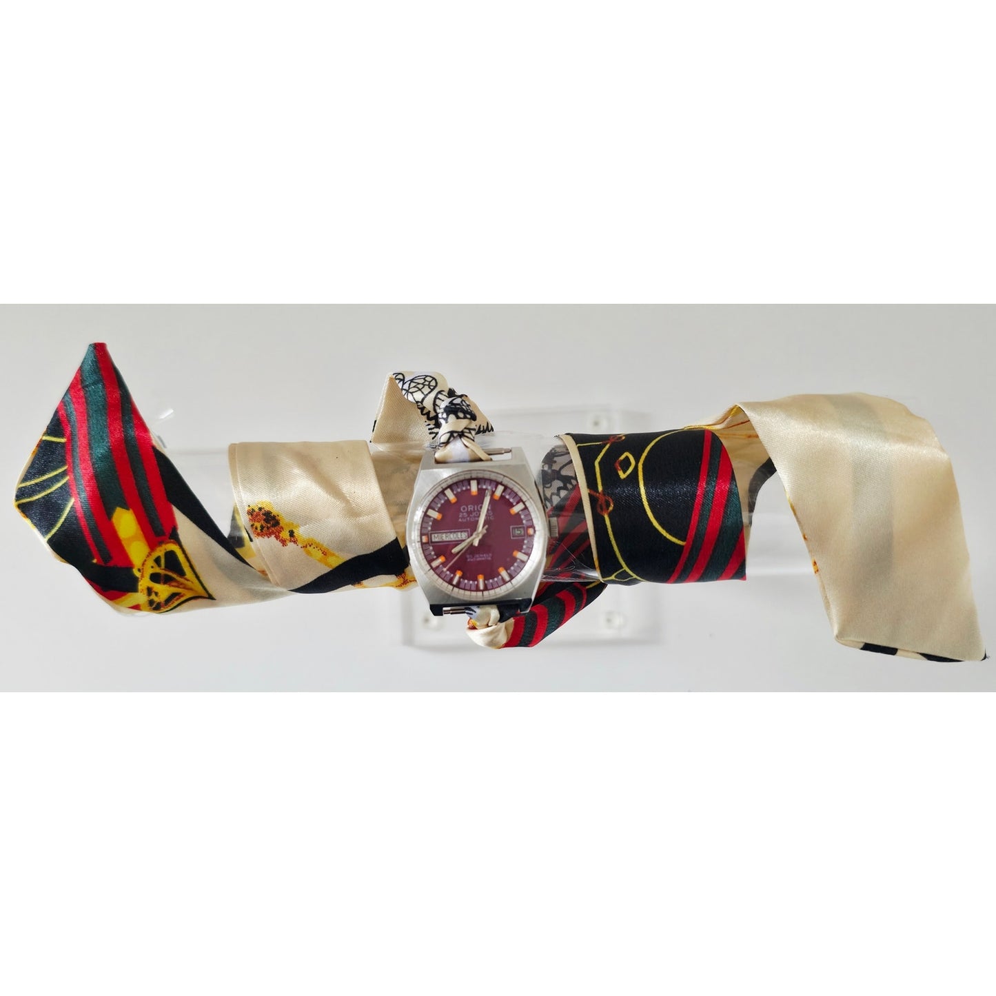 "Frozen In Time" 1960's Vintage Watch Face w/ Silk/Satin Tie Bracelet