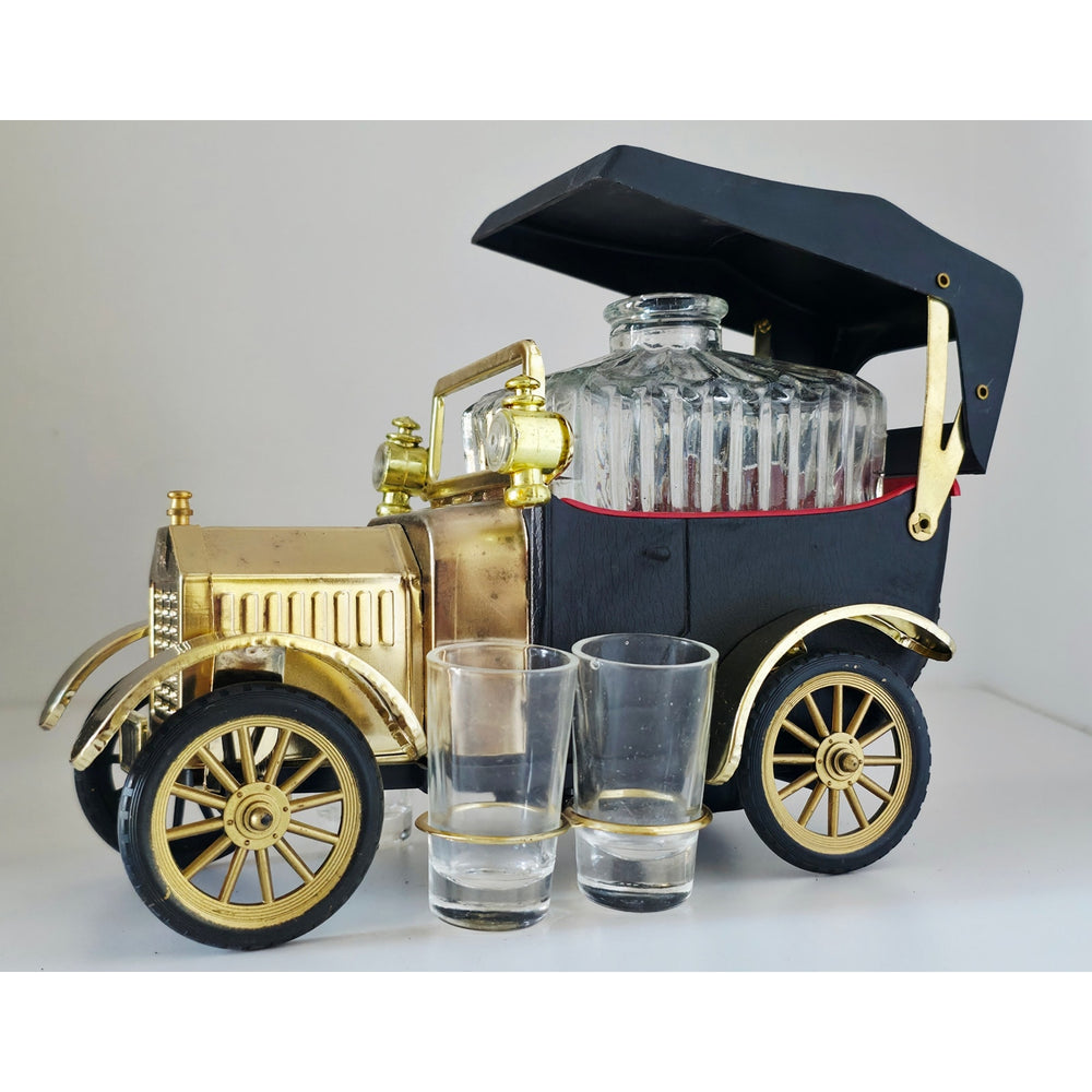 VINTAGE *PRISTINE* 1950's Decanter Music Box 1918 Ford Car w/4 Shot Glasses