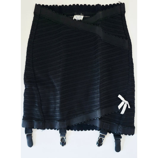 VINTAGE *NEW* 1950's Women's Black w/Pink Bow Girdle Garter Belt Size L (29-30)