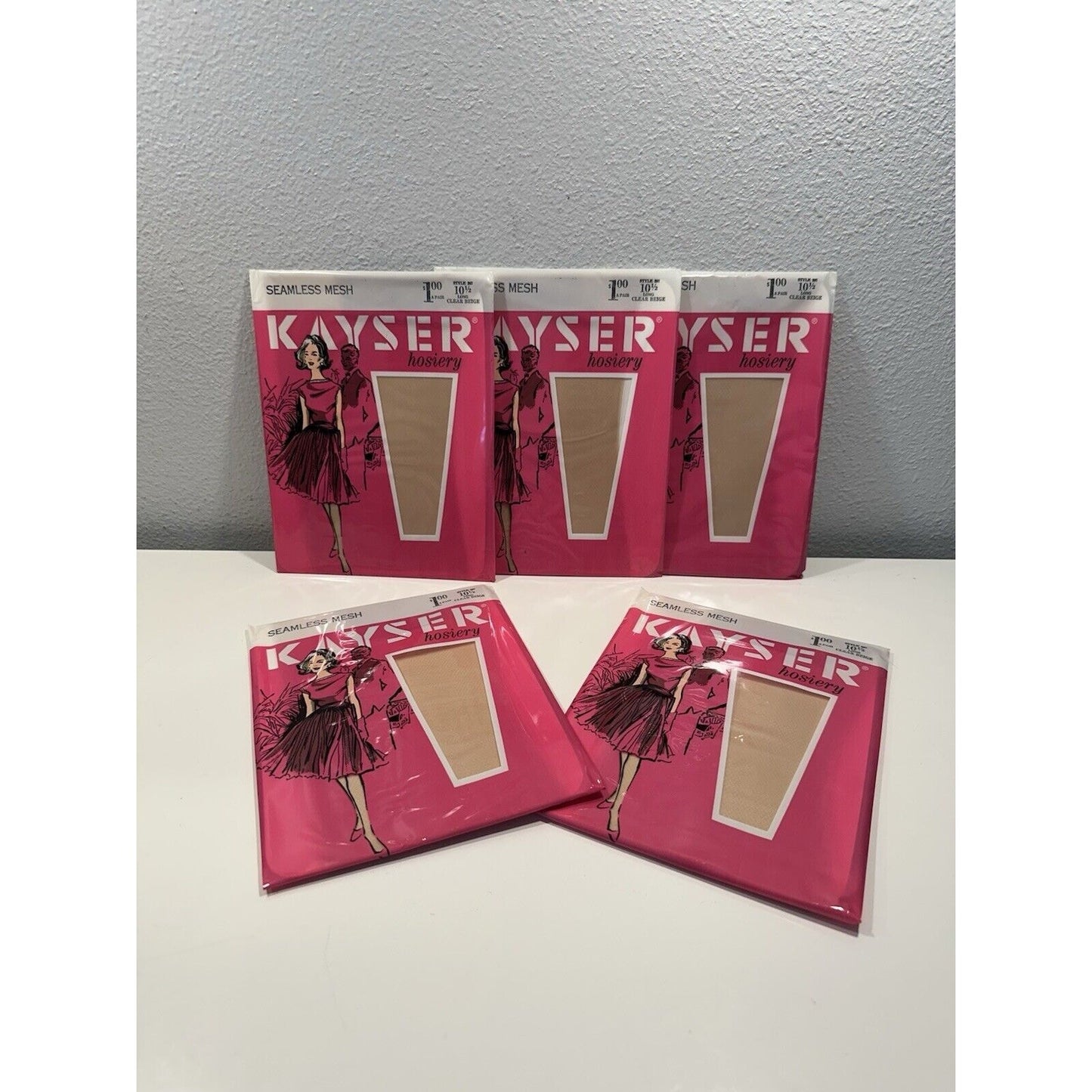 VINTAGE *NEW* 1960's Kayser Hosiery Seamless Mesh-Clear Beige Sz10.5L X 5