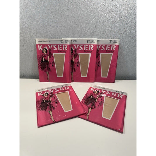 VINTAGE *NEW* 1960's Kayser Hosiery Seamless Mesh-Clear Beige Sz10.5L X 5