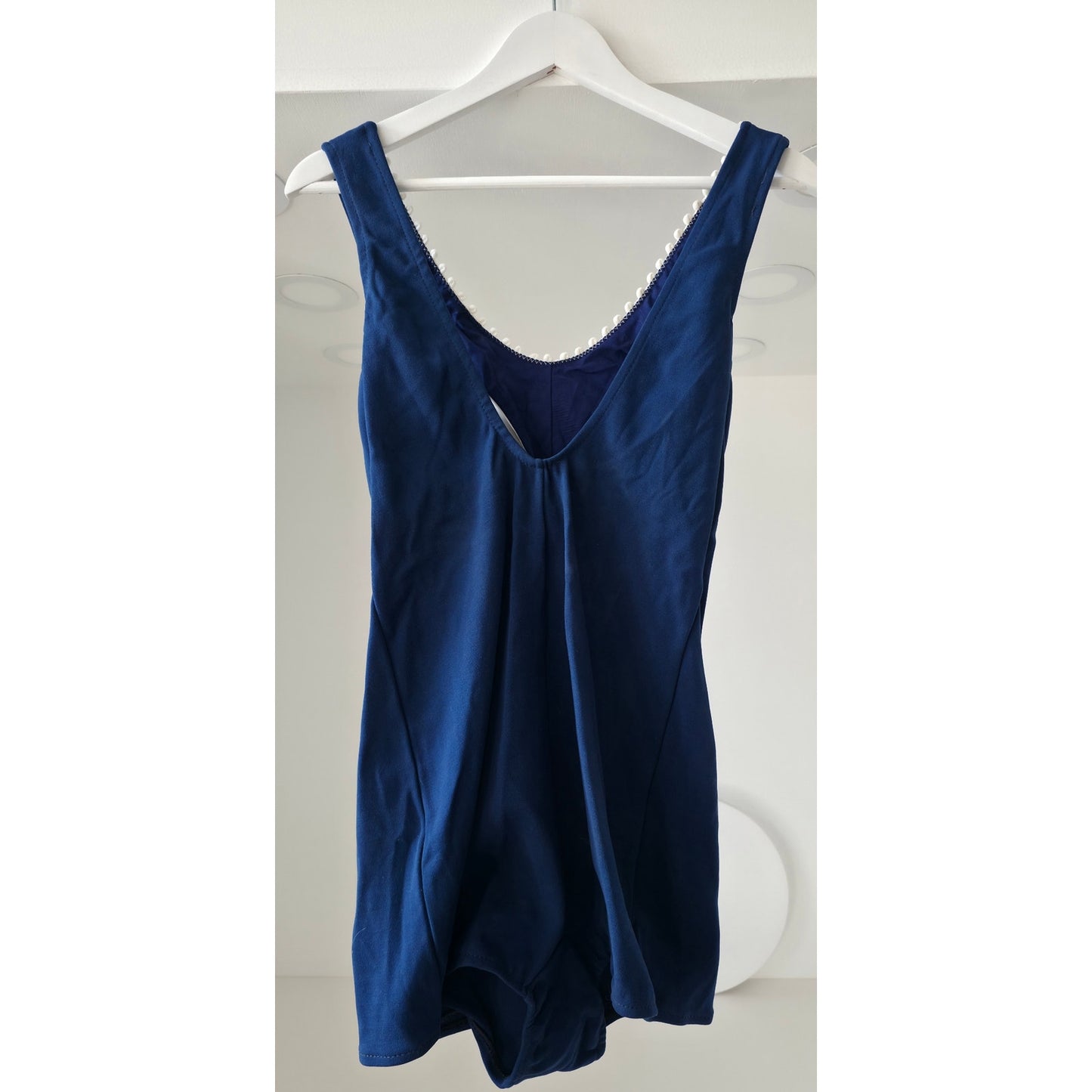 VINTAGE *NEW* 1960's ILGWU Navy Blue  100% Jersey One Piece Swimsuit Size 12 (44)