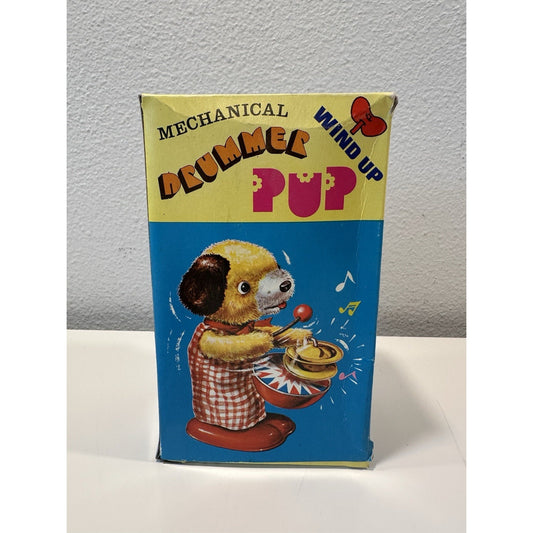 VINTAGE *NEW* 1960's Drummer Pup Mechanical Wind Up Metal Toy