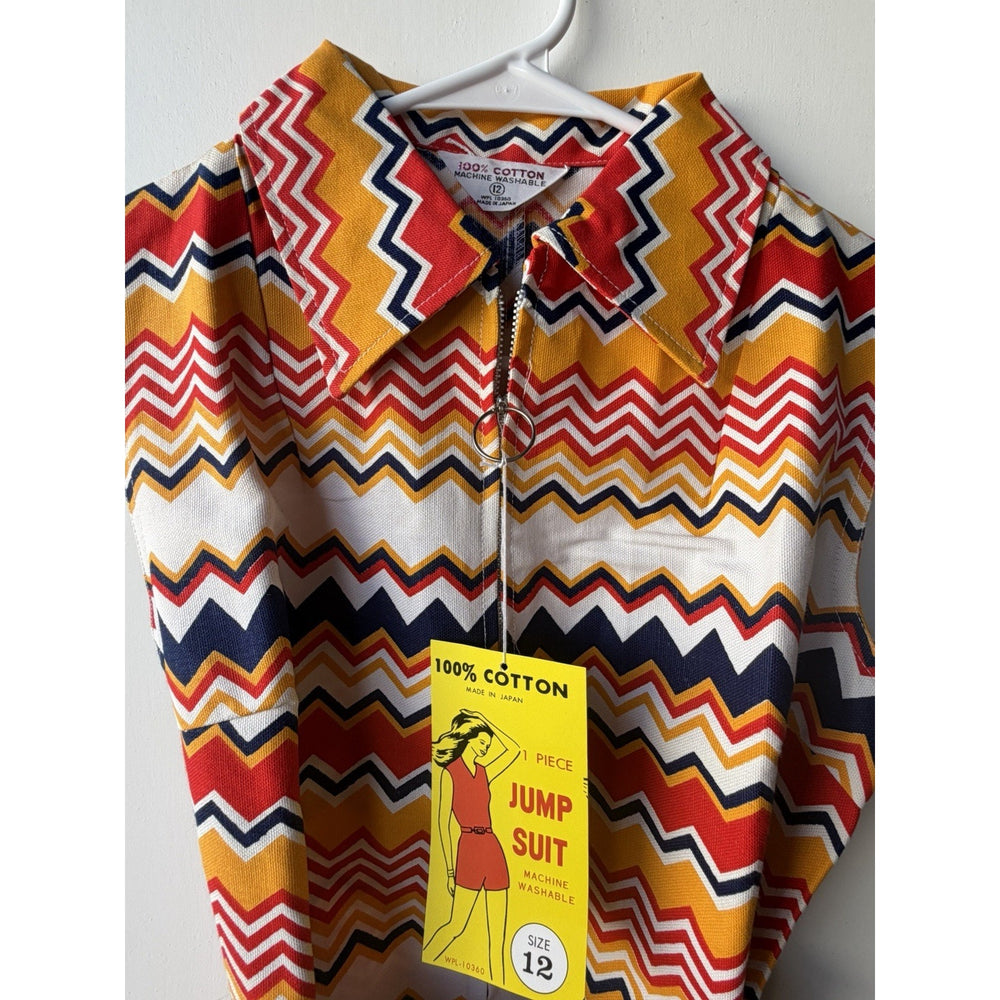VINTAGE *NEW* 1960's Chevron Print Romper with Belt Size 12
