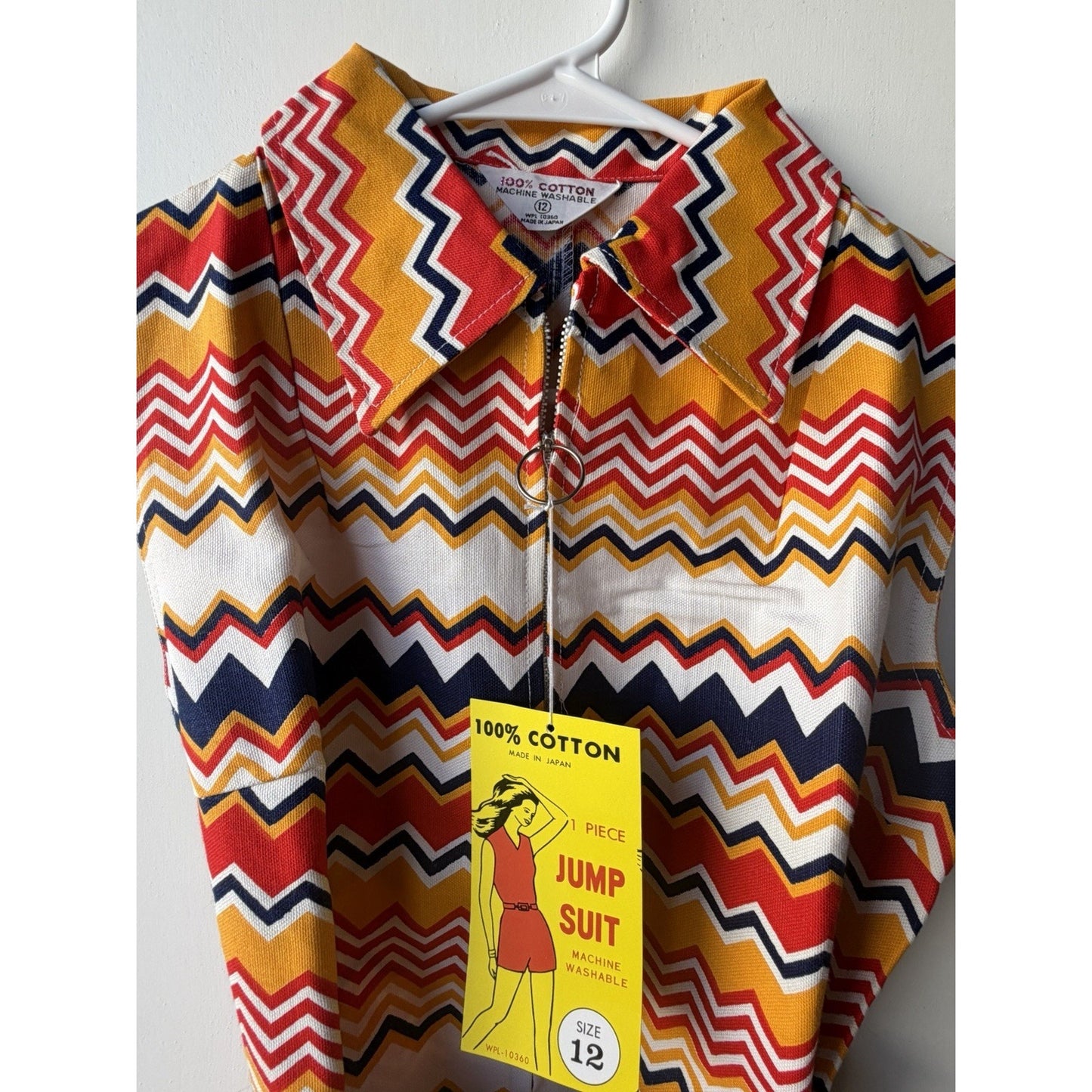VINTAGE *NEW* 1960's Chevron Print Romper with Belt Size 12