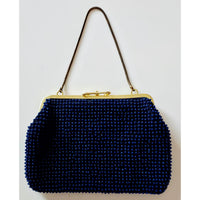 VINTAGE *NEW* 1960's Fancy Beaded Purse Blue with Bronze Strap