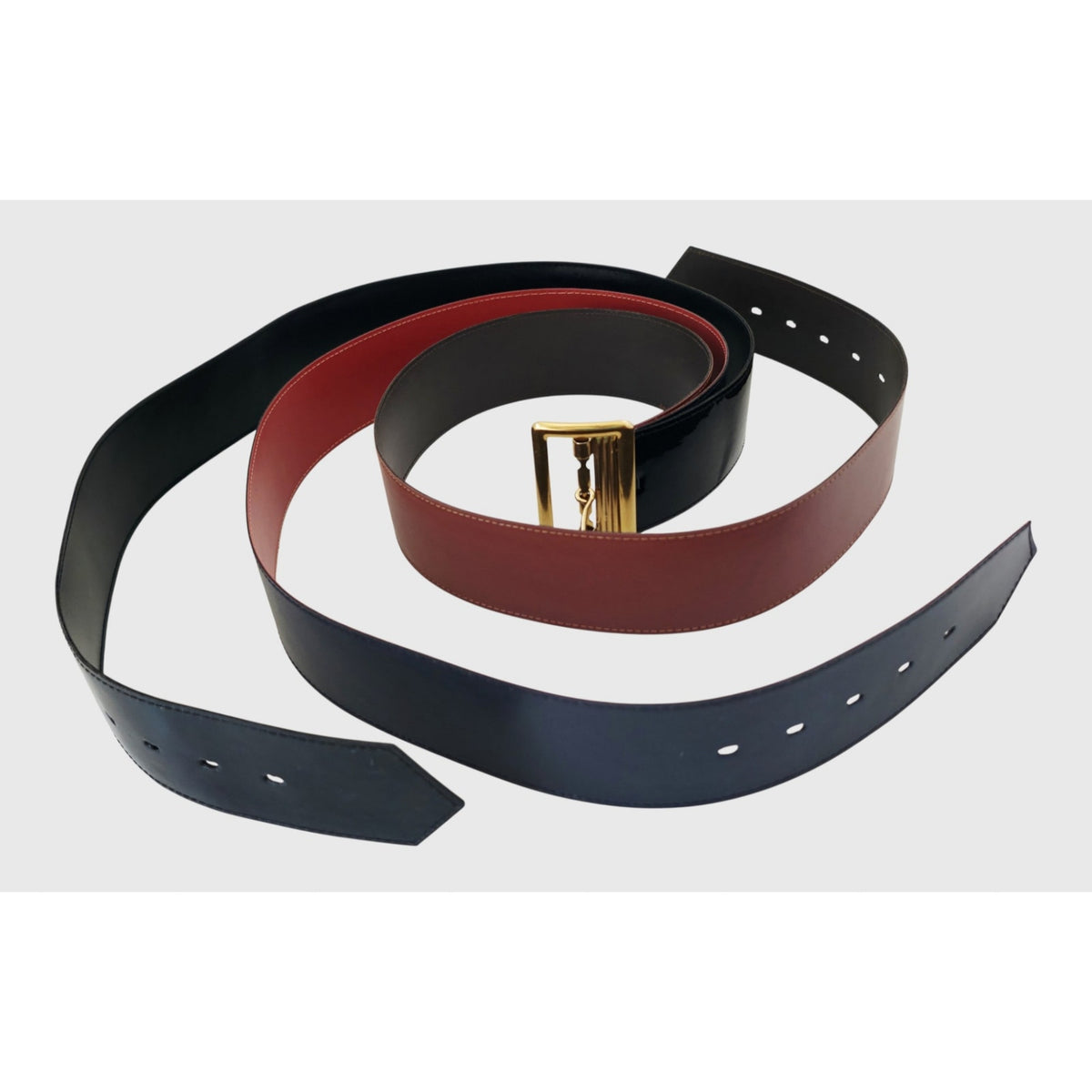 VINTAGE *NEW* 1970's Women's Transition Black Blue & Brown Belt w/ Gold Buckle