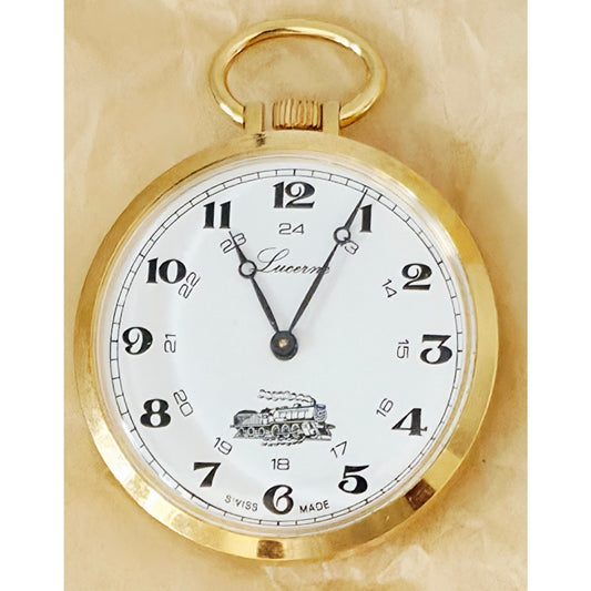VINTAGE *NEW* 1960's Lucerne Swiss Locomotive Pocket Watch