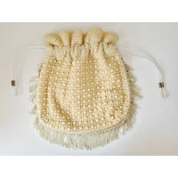 VINTAGE *NEW* 1960's Cream and White Beaded Cinch Purse