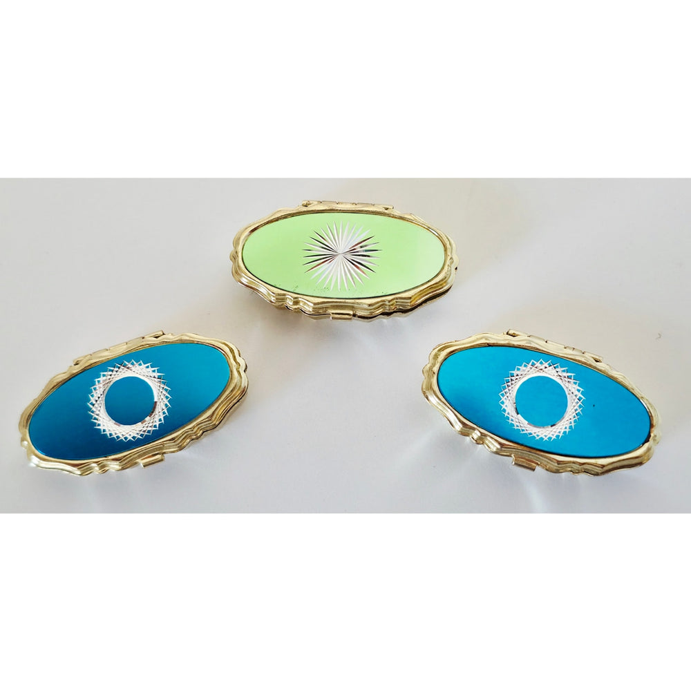 VINTAGE *NEW* 1970's Fashion Pill Boxes Two Blue & One Green (Set of 3)