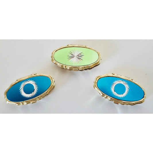 VINTAGE *NEW* 1970's Fashion Pill Boxes Two Blue & One Green (Set of 3)