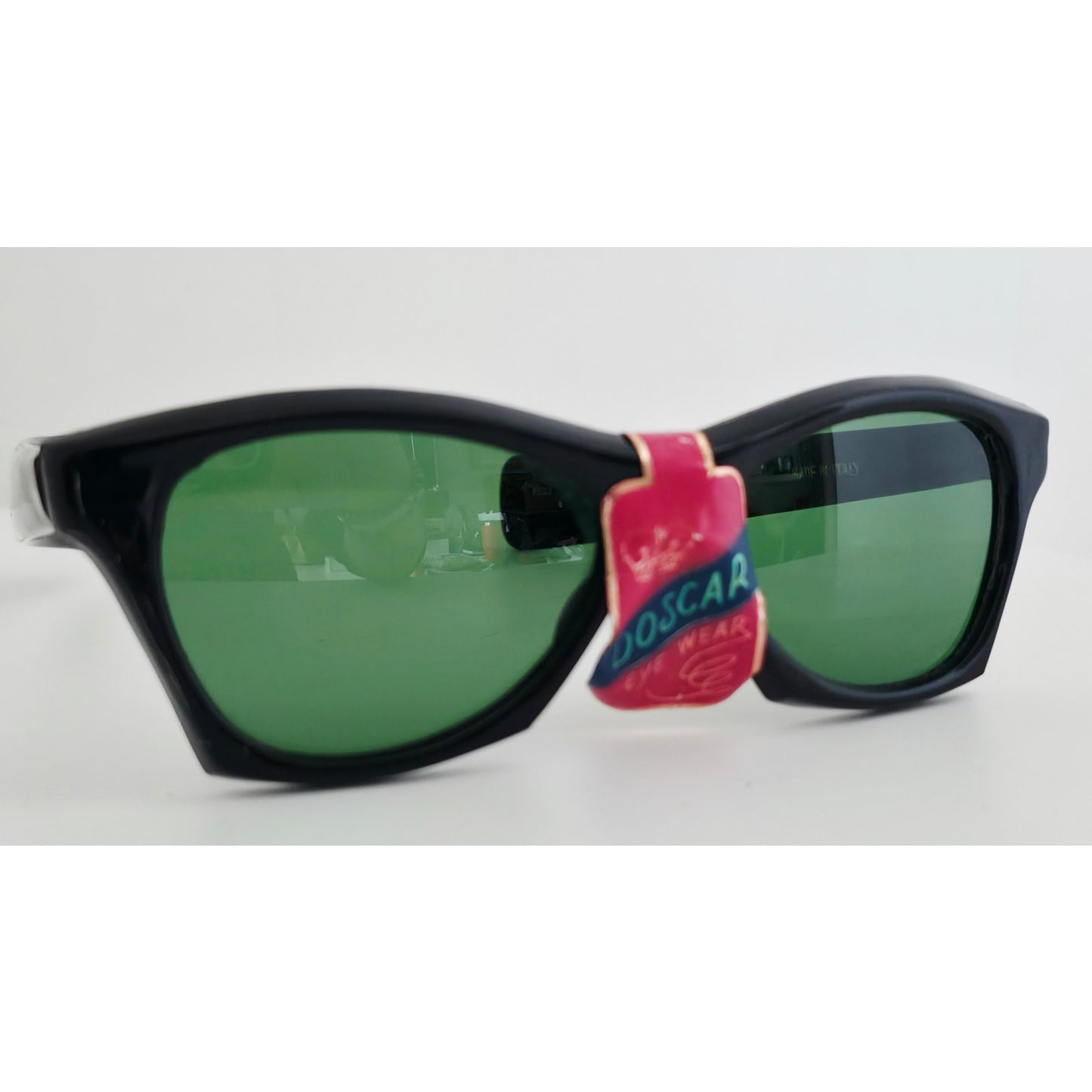 VINTAGE *NEW* 1970's Doscar Glam Unisex Black Frame Green Lens Sunglasses Italy