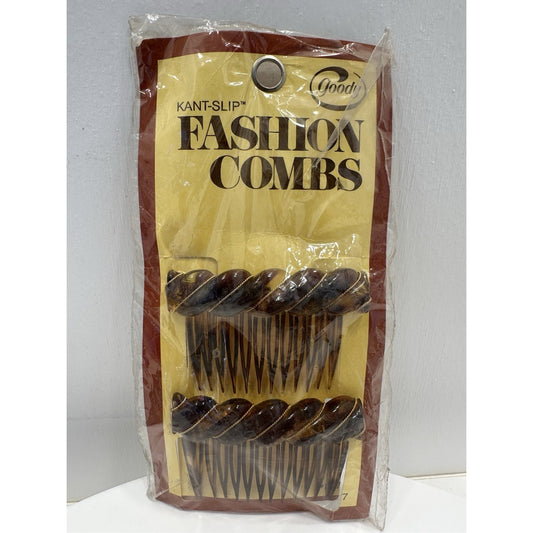 VINTAGE *NEW* 1975 Goody Kant-Slip Fashion Combs Twisted Tortoise Set of 2