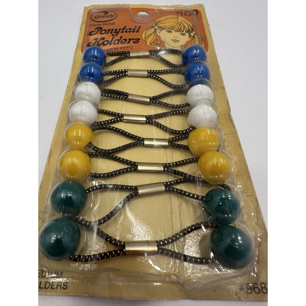 VINTAGE *NEW* 1975 Goody 9689 Medium Twin Bead Ponytail Holders