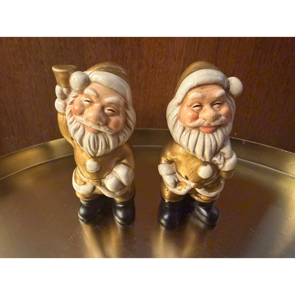 VINTAGE *NEW* 1960's Commadore Happy Time Set of 2 Gold Santa Figurines