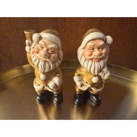 VINTAGE *NEW* 1960's Commadore Happy Time Set of 2 Gold Santa Figurines