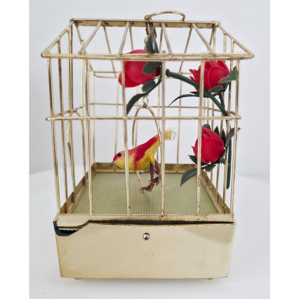 VINTAGE *PRISTINE* 1960's Red Electronic Musical Bird in Cage Battery Operated