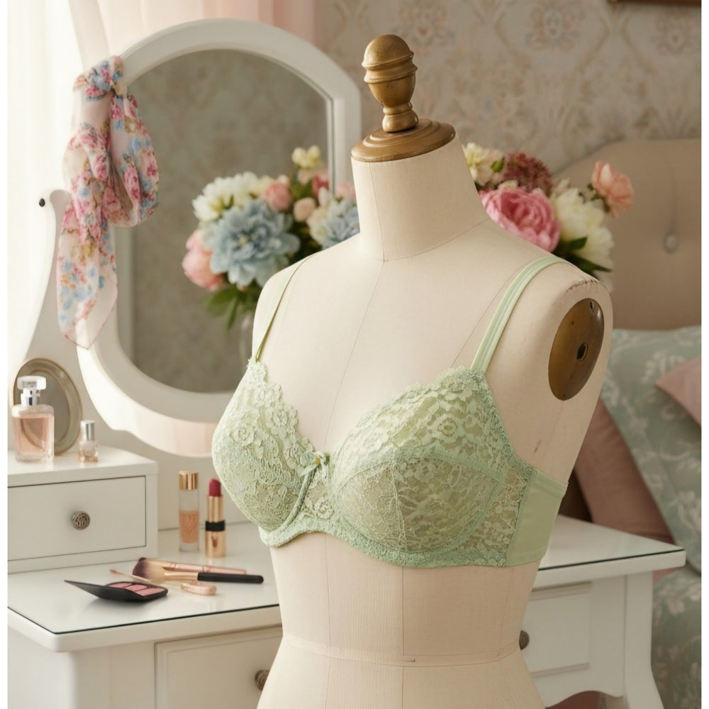 VINTAGE *NEW* 1960's Empire Foundation Women's Green Lace Push Up Bra Size 34A