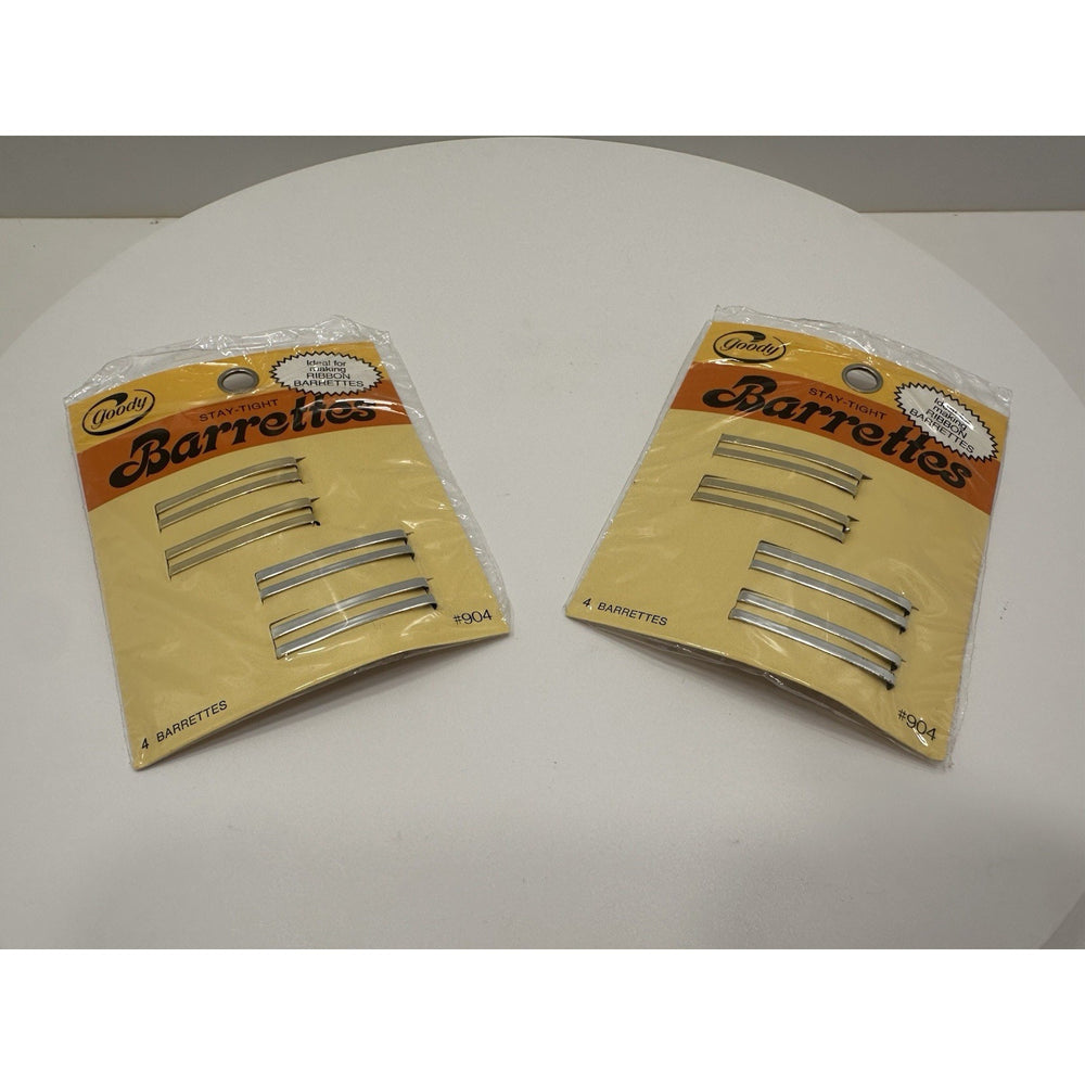 VINTAGE *NEW* 1975 Goody Stay Tight Clasp Barrettes Silver Set of 2 #904 USA