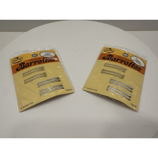 VINTAGE *NEW* 1975 Goody Stay Tight Clasp Barrettes Silver Set of 2 #904 USA