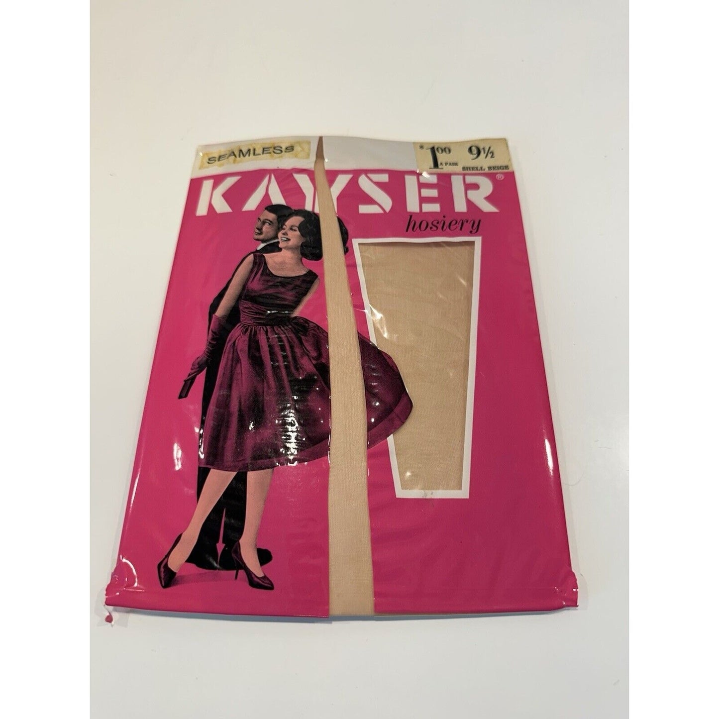VINTAGE *NEW* 1950's Kayser Hosiery Seamless-Self Service Shell Beige Sz 9.5 X3