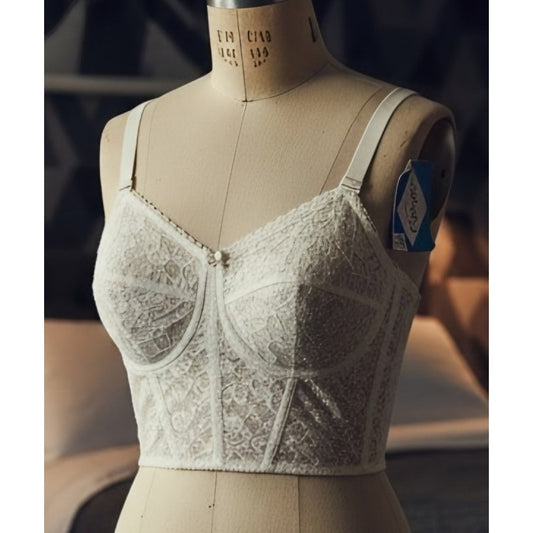 VINTAGE *NEW* 1960's Maidenform Women's White Lace Bustier Top | Corset Bra 38C