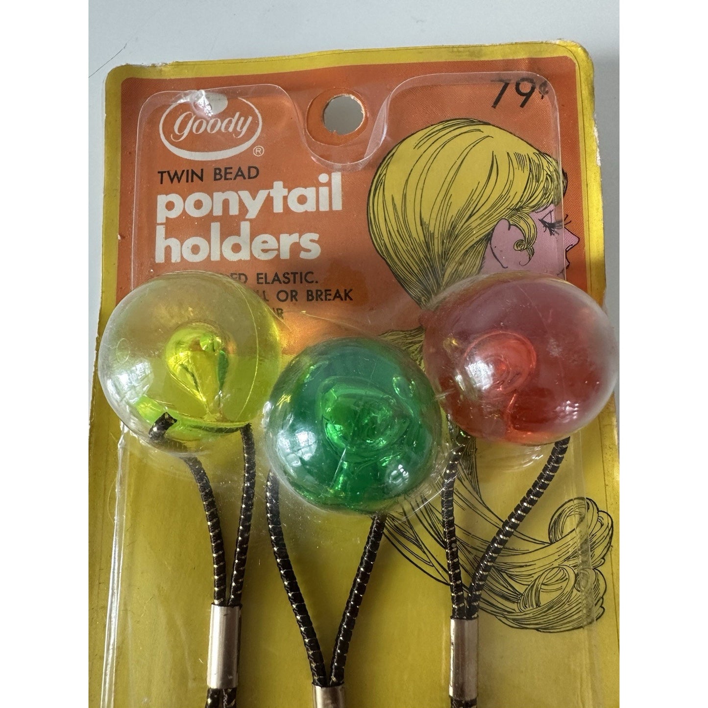 VINTAGE *NEW* 1972 Goody XL Twin Bead Ponytail Holders Elastic Hair Ties #7691/6