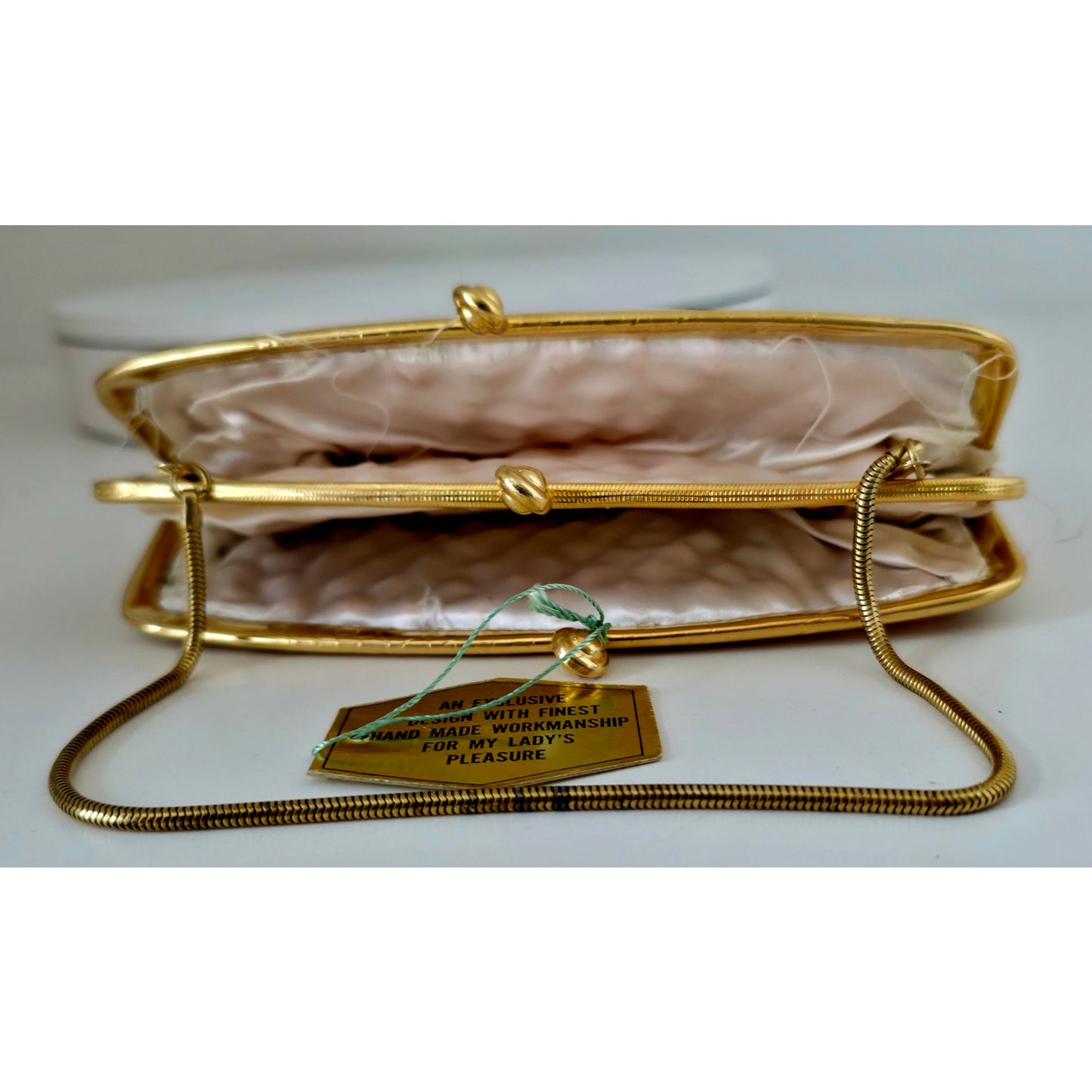 VINTAGE *NEW* 1960's Hand-Made Fancy Beaded Purse Pink with Gold Strap