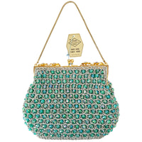 VINTAGE *NEW* 1960's Hand-Made Fancy Beaded Purse Green with Gold Strap