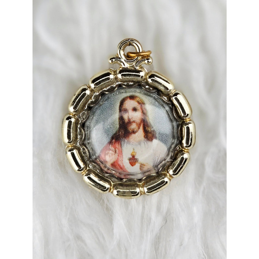 VINTAGE *NEW* 1950's Jesus and Saint Christopher Religious Pendant 1.25"