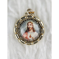 VINTAGE *NEW* 1950's Jesus and Saint Christopher Religious Pendant 1.25"