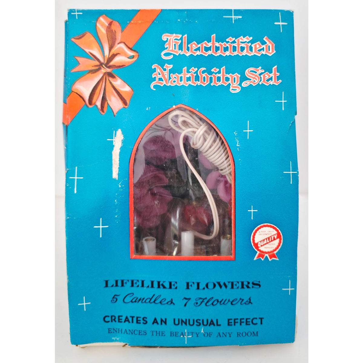 VINTAGE Needs Lovin' Electrified Nativity Set with Candles and Flowers