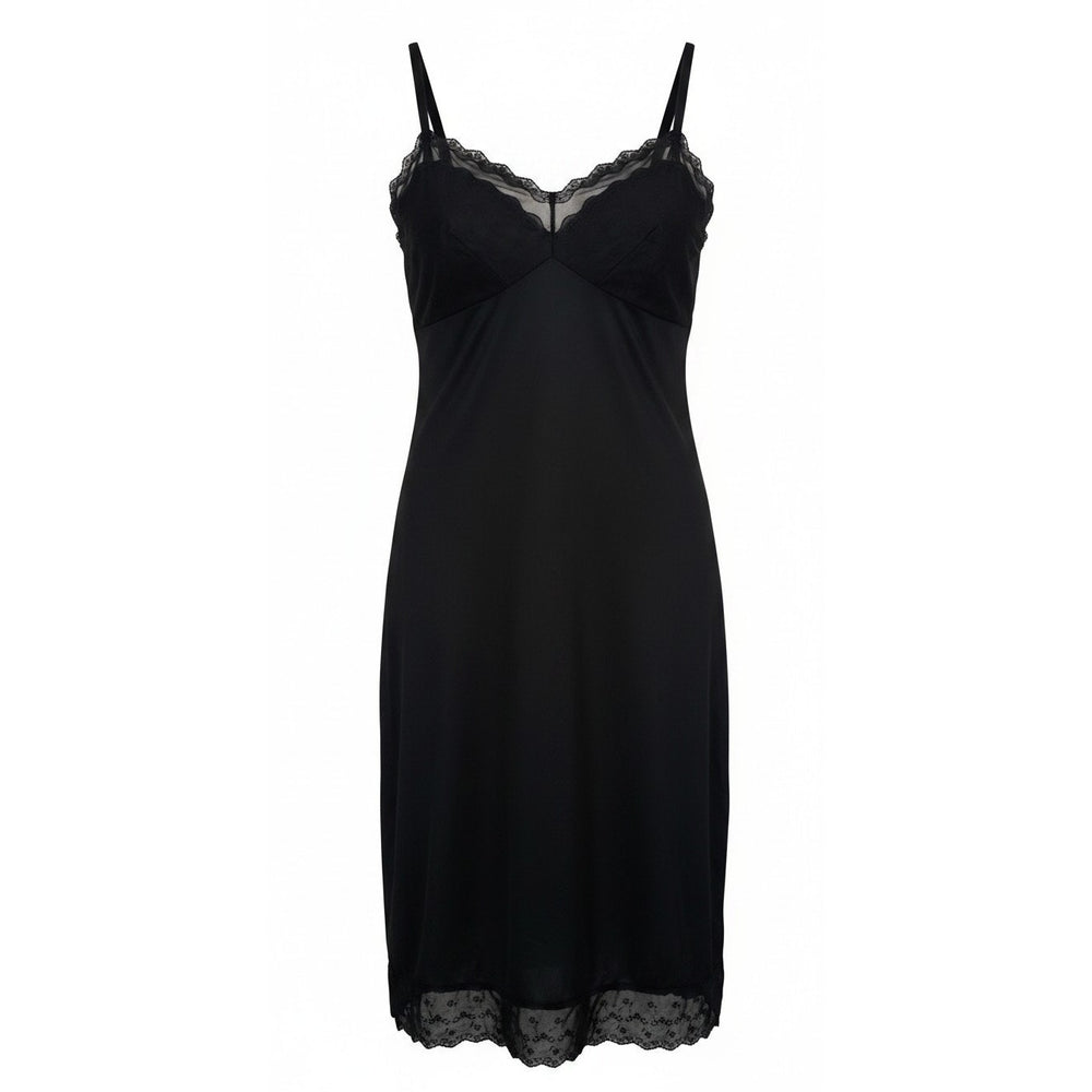 VINTAGE *NEW* 1960's Kayser Women's Black w/Lace Trim Slip Dress Size XS USA
