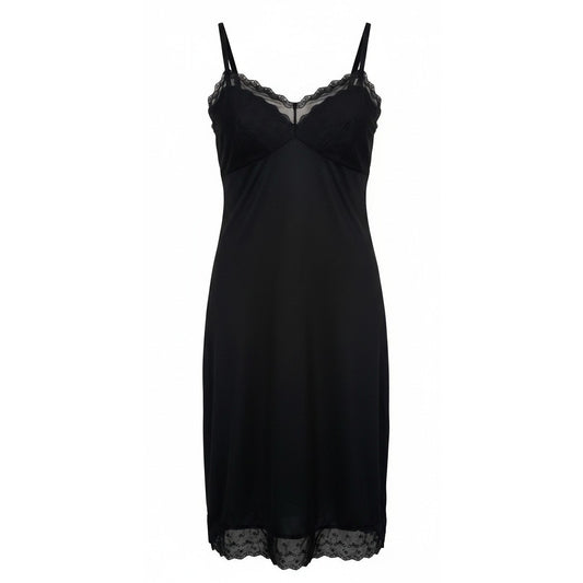 VINTAGE *NEW* 1960's Kayser Women's Black w/Lace Trim Slip Dress Size XS USA