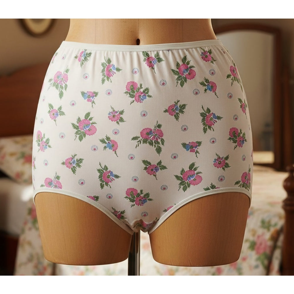 VINTAGE *NEW* 1960's Women's White Flower Print Panties Underwear Size 6 (M) USA