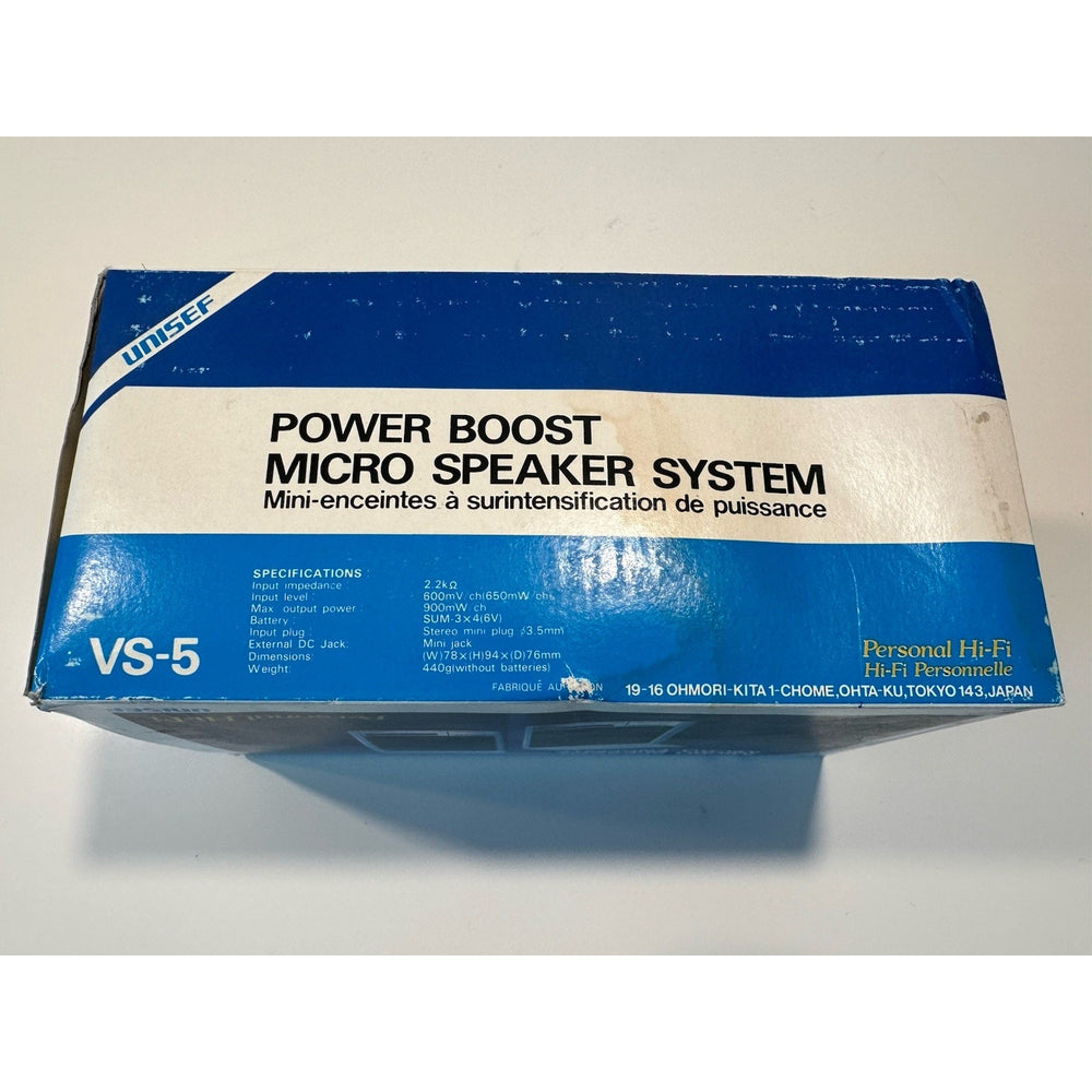VINTAGE *NEW* 1980's UNISEF VS-5 Power Boost Micro Personal HiFi Speaker System Set