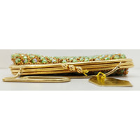 VINTAGE *NEW* 1960's Hand-Made Fancy Beaded Green Purse with Gold Strap