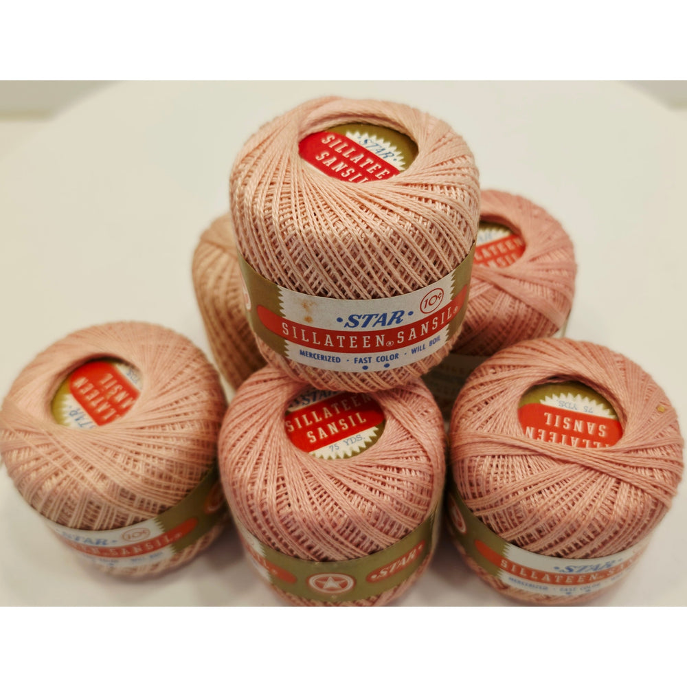 VINTAGE *NEW* 1960's Star Sillateen Sansil Pink Cotton Sewing Thread 43-75 Yards Set of 6 (Pink/Lt Pink)