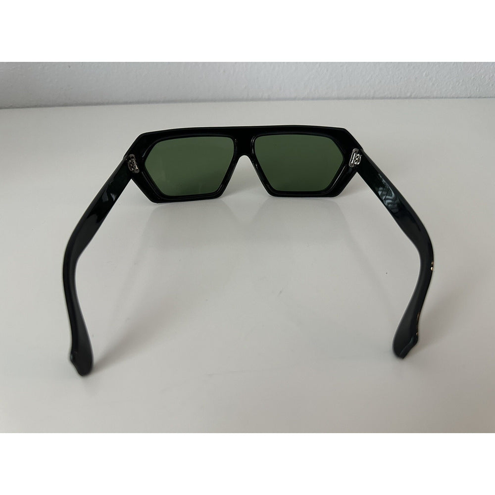VINTAGE *NEW* 1970's Glam Unisex Sunglasses Black Hex Frame