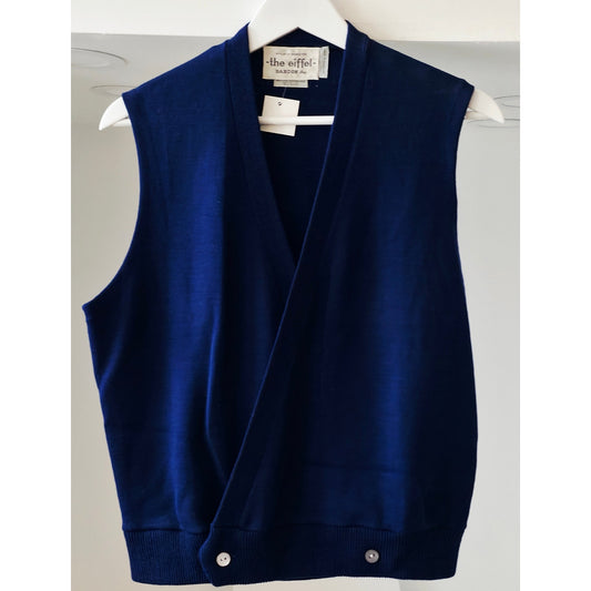 VINTAGE *NEW* 1970's Eiffel by Bardon Women's Navy Sweater Vest with Front Buttons Size M