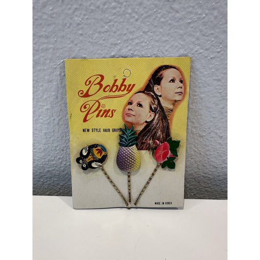 VINTAGE *NEW* 1960's Hand Painted Hair Bobby Pins On Card