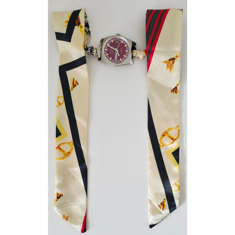"Frozen In Time" 1960's Vintage Watch Face w/ Silk/Satin Tie Bracelet