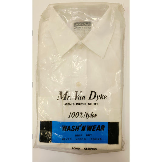 VINTAGE *NEW* 1960's Men's Mr Van Dyke White Dress Shirt 100% Nylon Size 15-34