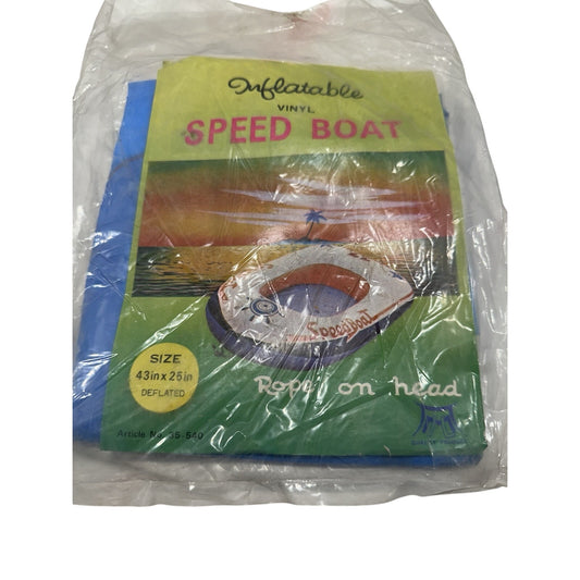 VINTAGE *NEW* 1970's Vinyl Inflatable Speed Boat 43x25 Rope On Head