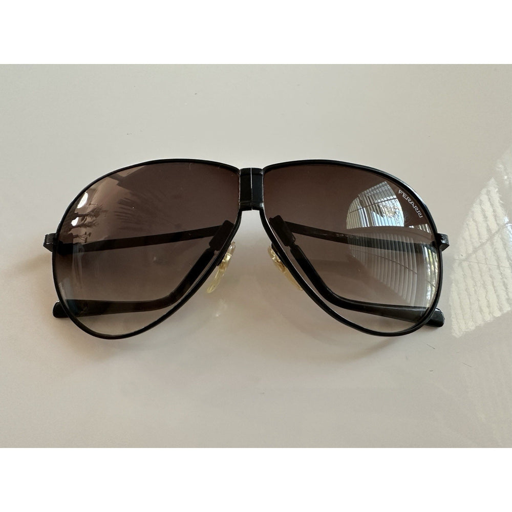 VINTAGE *NEW* 1980's Ferarri Foldable Aviator Sunglasses Black Frame Tinted Lens