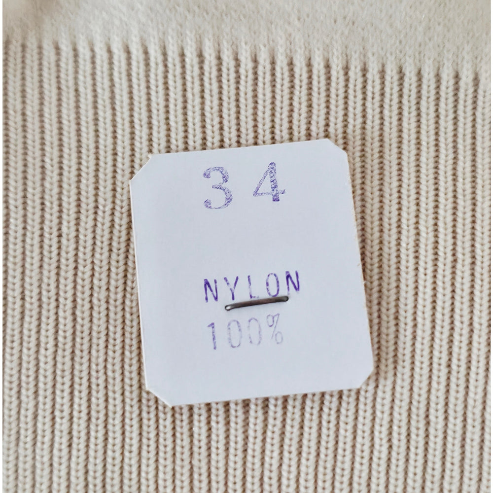 VINTAGE *NEW* 1970's Women's Cream Collared Sweaterw/ Buttons 100% Nylon Size 34