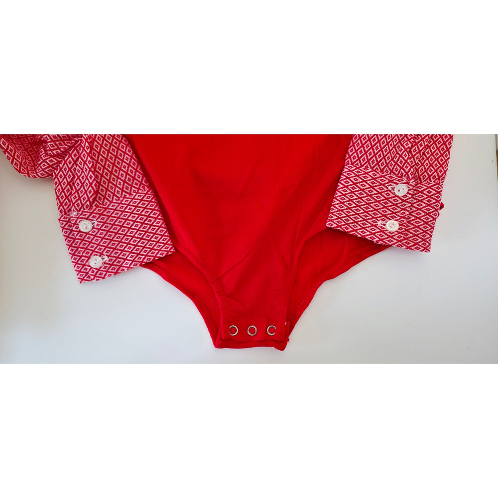 VINTAGE *NEW* 1960's Women's Red Body Shirt w/Pointed Collar 100% Nylon Size L