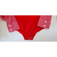 VINTAGE *NEW* 1960's Women's Red Body Shirt w/Pointed Collar 100% Nylon Size L
