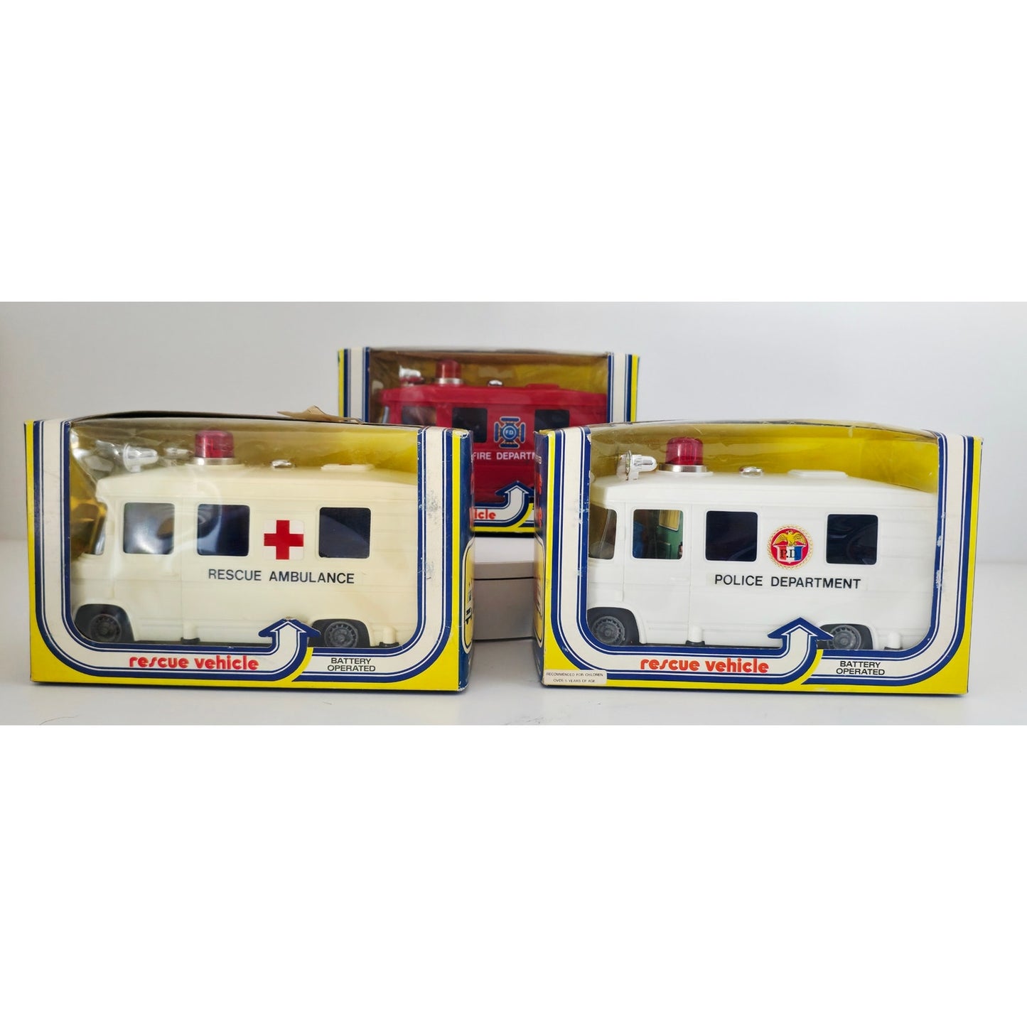 VINTAGE *NEW* 1980's Rescue Vehicles With Sirens Bump-n-Go Action Set of 3